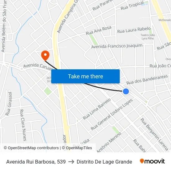 Avenida Rui Barbosa, 539 to Distrito De Lage Grande map