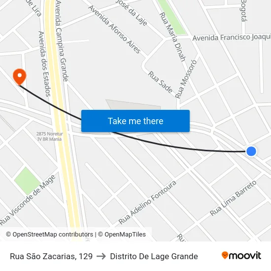 Rua São Zacarias, 129 to Distrito De Lage Grande map