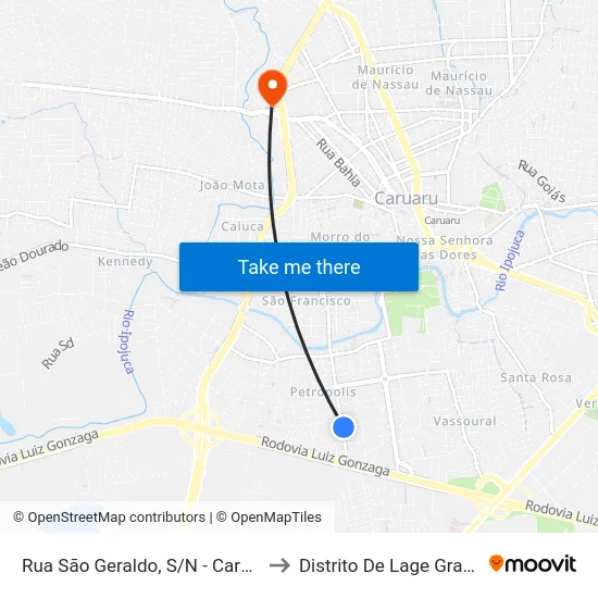 Rua São Geraldo, S/N - Caruaru to Distrito De Lage Grande map