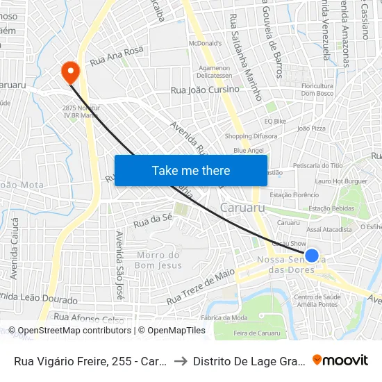 Rua Vigário Freire, 255 - Caruaru to Distrito De Lage Grande map