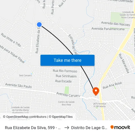 Rua Elizabete Da Silva, 599 - Caruaru to Distrito De Lage Grande map