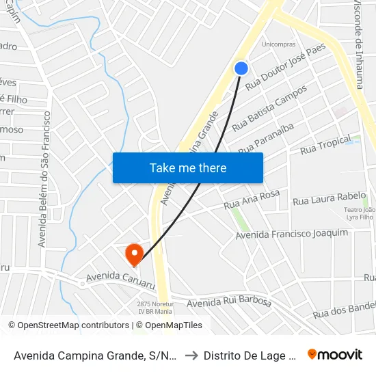 Avenida Campina Grande, S/N - Caruaru to Distrito De Lage Grande map