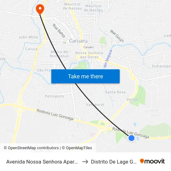 Avenida Nossa Senhora Aparecida 90 to Distrito De Lage Grande map