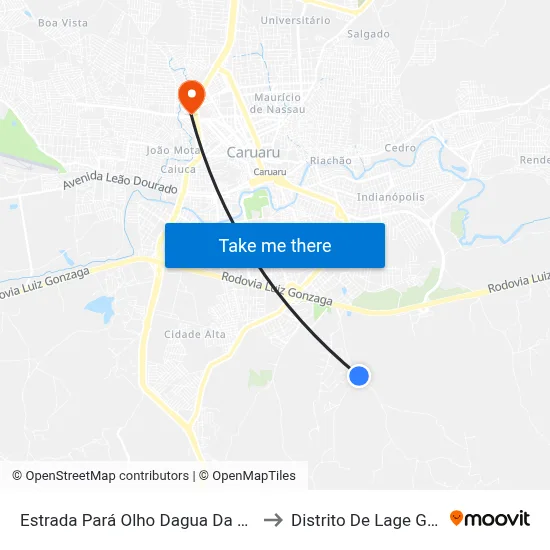 Estrada Pará Olho Dagua Da Cana 93 to Distrito De Lage Grande map