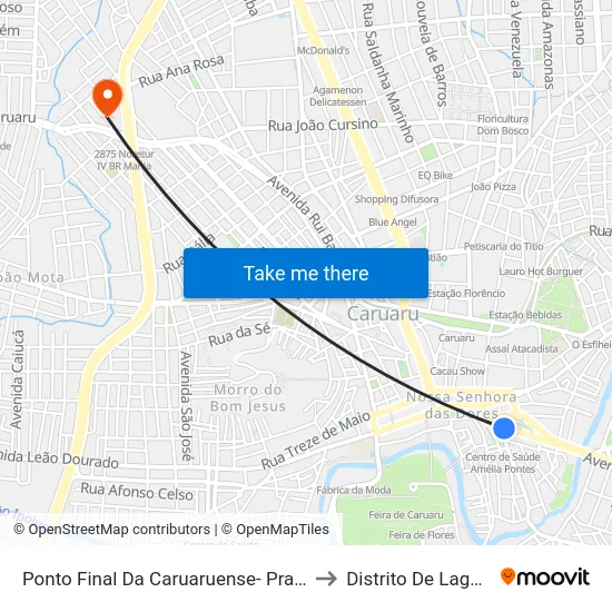 Ponto Final Da Caruaruense- Praça Do Rosário to Distrito De Lage Grande map