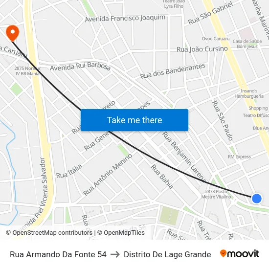 Rua Armando Da Fonte 54 to Distrito De Lage Grande map
