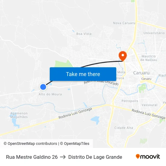 Rua Mestre Galdino 26 to Distrito De Lage Grande map