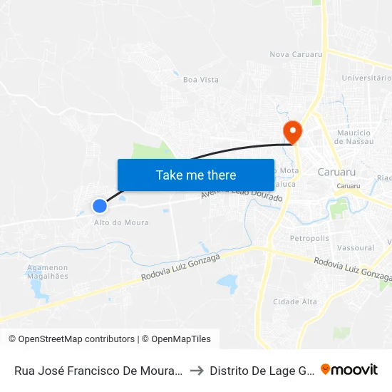 Rua José Francisco De Moura Filho 35 to Distrito De Lage Grande map
