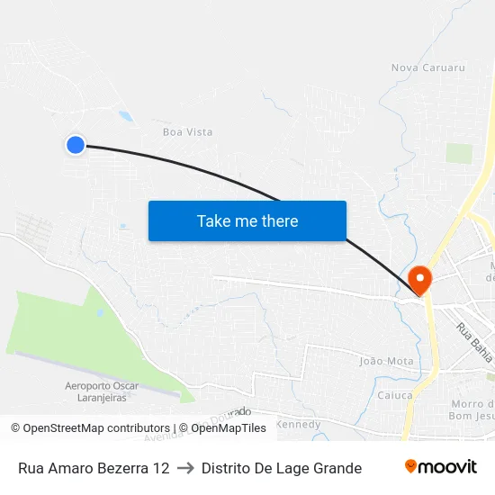 Rua Amaro Bezerra 12 to Distrito De Lage Grande map