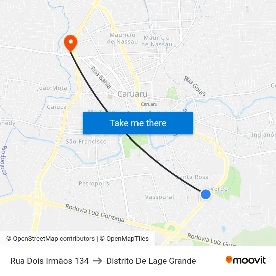 Rua Dois Irmãos 134 to Distrito De Lage Grande map
