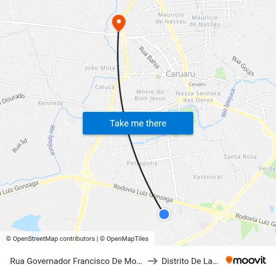 Rua Governador Francisco De Moura Cavalcante 163 to Distrito De Lage Grande map