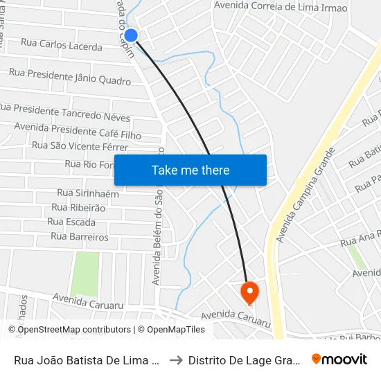 Rua João Batista De Lima 320 to Distrito De Lage Grande map