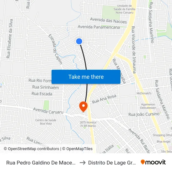 Rua Pedro Galdino De Macedo 31 to Distrito De Lage Grande map