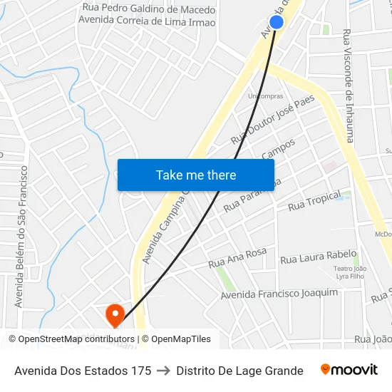 Avenida Dos Estados 175 to Distrito De Lage Grande map