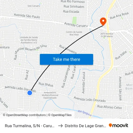 Rua Turmalina, S/N - Caruaru to Distrito De Lage Grande map