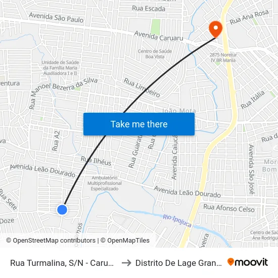 Rua Turmalina, S/N - Caruaru to Distrito De Lage Grande map