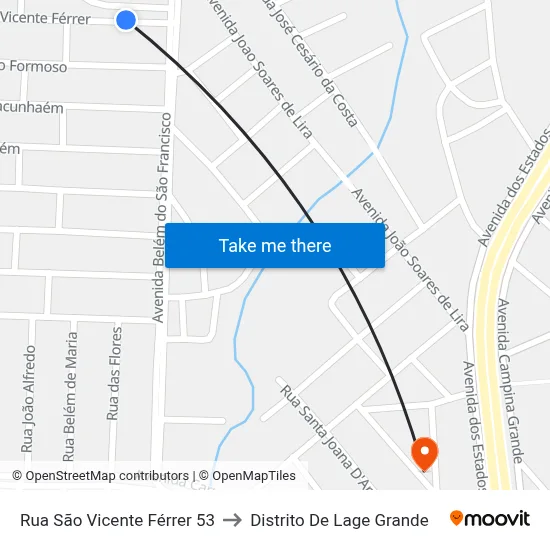 Rua São Vicente Férrer 53 to Distrito De Lage Grande map