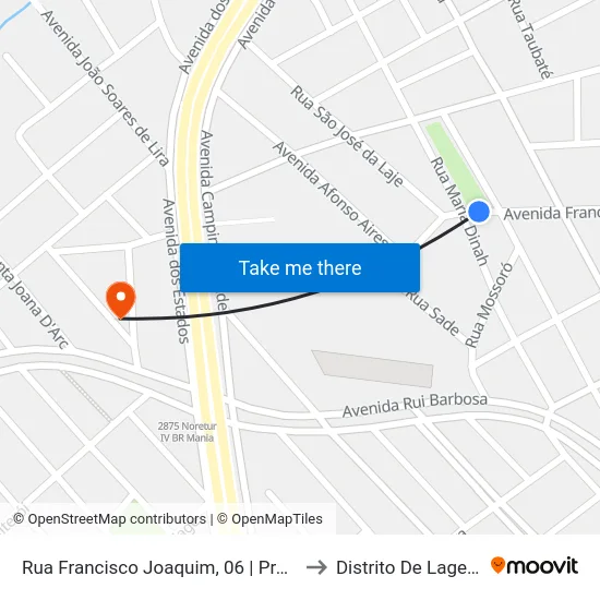 Rua Francisco Joaquim, 06 | Praça Ana Rosa to Distrito De Lage Grande map