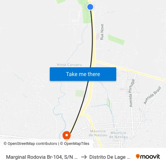 Marginal Rodovia Br-104, S/N - Caruaru to Distrito De Lage Grande map