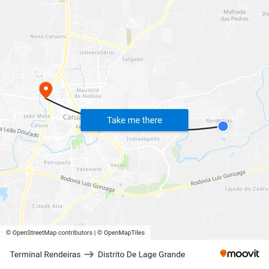 Terminal Rendeiras to Distrito De Lage Grande map