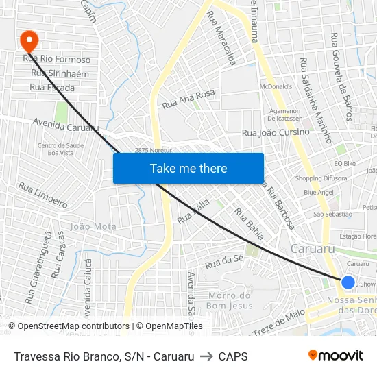 Travessa Rio Branco, S/N - Caruaru to CAPS map