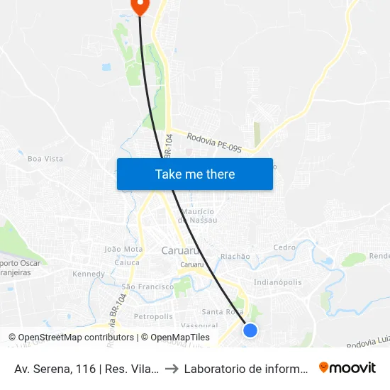 Av. Serena, 116 | Res. Vila Serena - Ala Oeste to Laboratorio de informatica - UFPE /CAA map