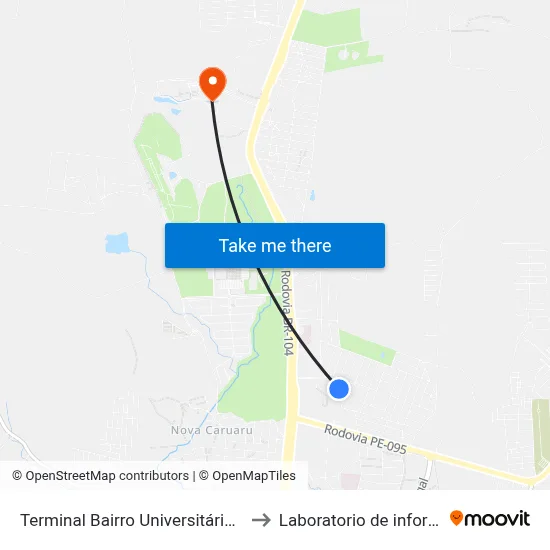 Terminal Bairro Universitário | Maternidade De Caruaru to Laboratorio de informatica - UFPE /CAA map