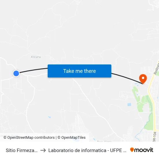 Sítio Firmeza 82 to Laboratorio de informatica - UFPE /CAA map
