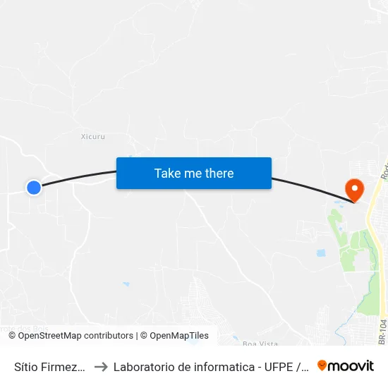 Sítio Firmeza 6 to Laboratorio de informatica - UFPE /CAA map