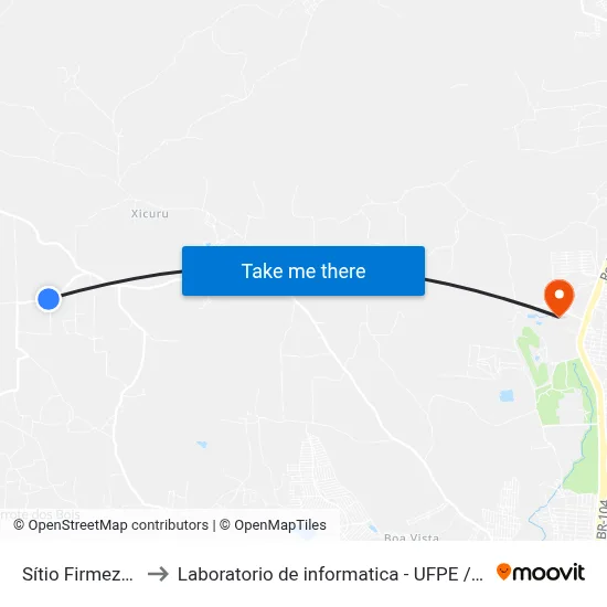 Sítio Firmeza 7 to Laboratorio de informatica - UFPE /CAA map