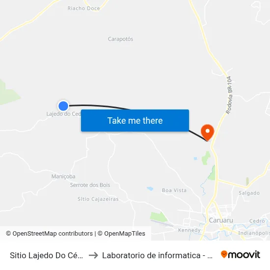 Sitio Lajedo Do Cédro 187 to Laboratorio de informatica - UFPE /CAA map