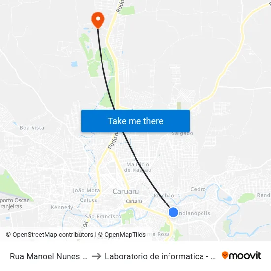 Rua Manoel Nunes Filho 78 to Laboratorio de informatica - UFPE /CAA map