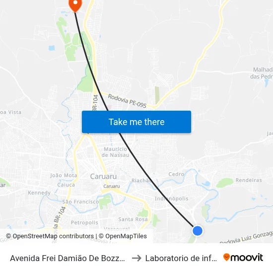 Avenida Frei Damião De Bozzano 1961 | Maria José Recepções to Laboratorio de informatica - UFPE /CAA map