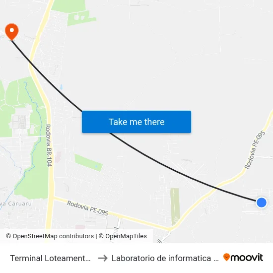 Terminal Loteamento Colorado to Laboratorio de informatica - UFPE /CAA map