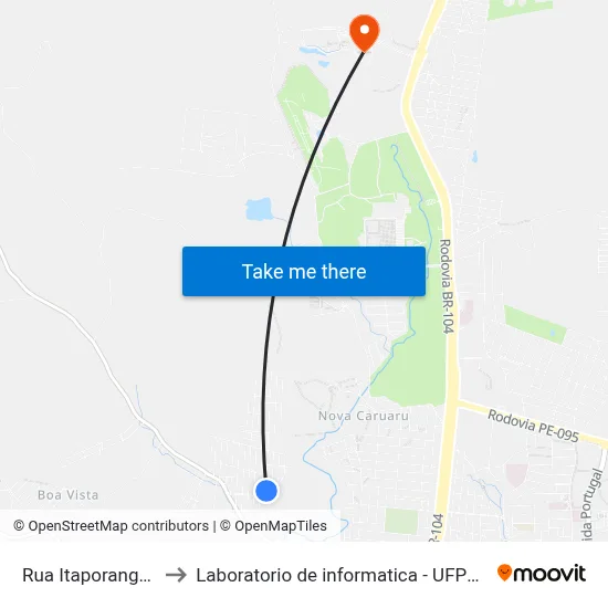 Rua Itaporanga 26 to Laboratorio de informatica - UFPE /CAA map