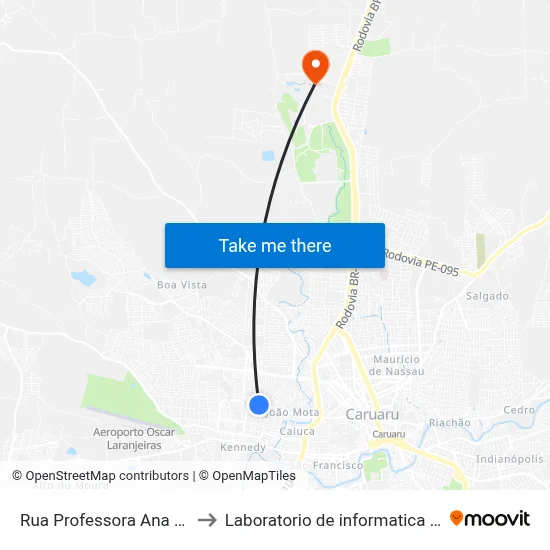 Rua Professora Ana Calado, 45 to Laboratorio de informatica - UFPE /CAA map