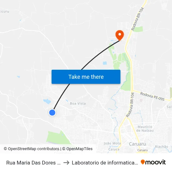 Rua Maria Das Dores De Brito 65 to Laboratorio de informatica - UFPE /CAA map
