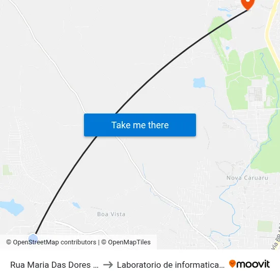 Rua Maria Das Dores De Brito 11 to Laboratorio de informatica - UFPE /CAA map