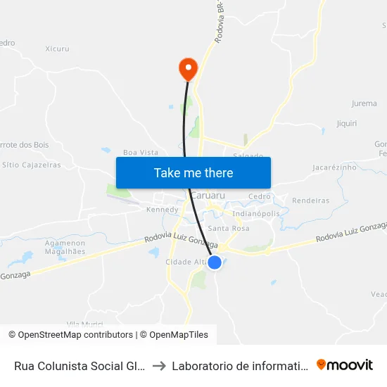 Rua Colunista Social Gladys Cardins 4 to Laboratorio de informatica - UFPE /CAA map