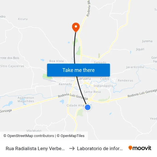 Rua Radialista Leny Verbena Queiroga Barros 201 to Laboratorio de informatica - UFPE /CAA map