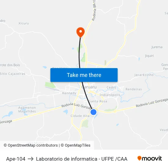 Ape-104 to Laboratorio de informatica - UFPE /CAA map