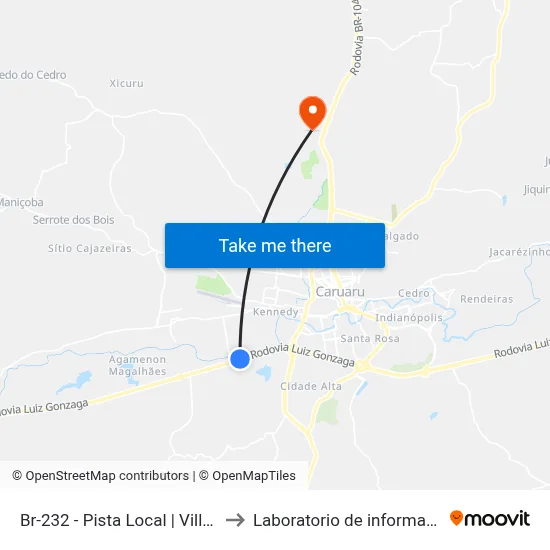 Br-232 - Pista Local | Villa Vale Do Ipojuca to Laboratorio de informatica - UFPE /CAA map