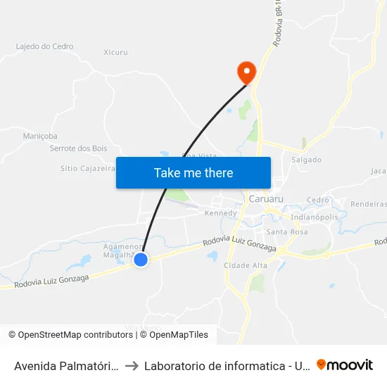 Avenida Palmatória 1000 to Laboratorio de informatica - UFPE /CAA map