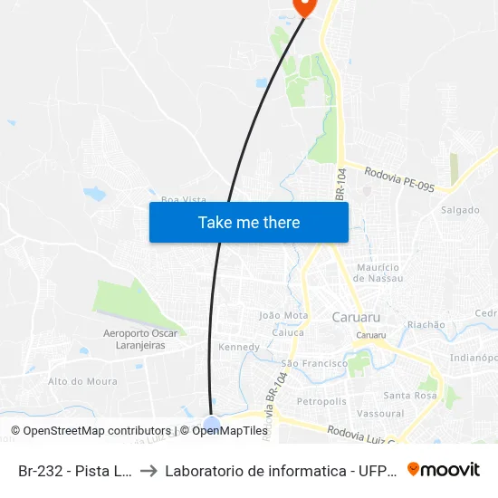Br-232 - Pista Local to Laboratorio de informatica - UFPE /CAA map