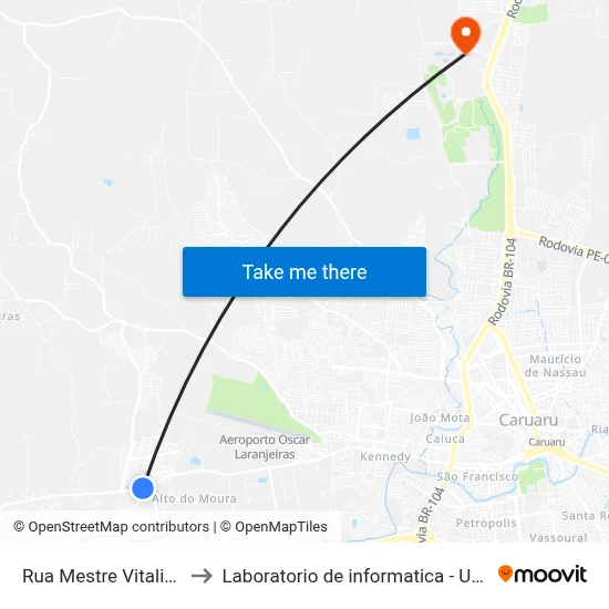 Rua Mestre Vitalino 331 to Laboratorio de informatica - UFPE /CAA map