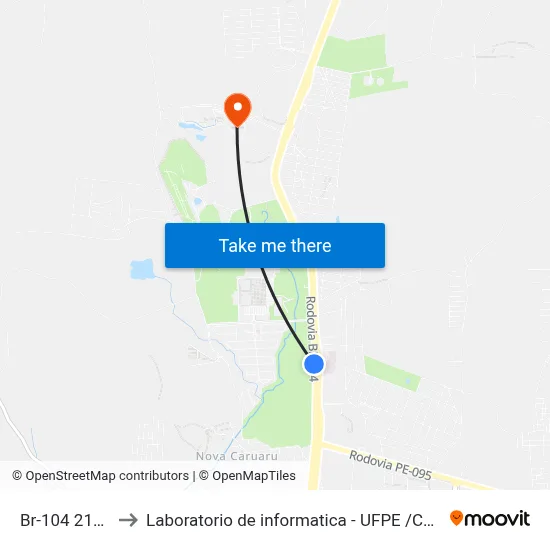 Br-104 2112 to Laboratorio de informatica - UFPE /CAA map