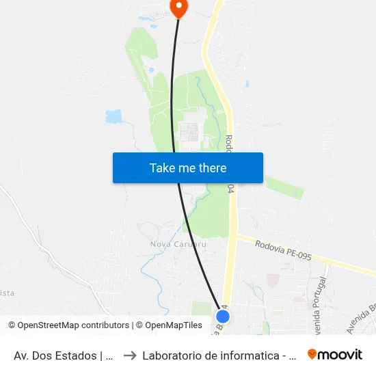 Av. Dos Estados | Petrovia to Laboratorio de informatica - UFPE /CAA map