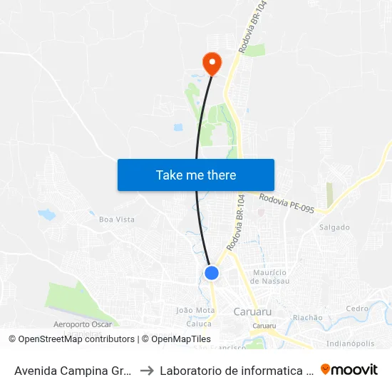 Avenida Campina Grande 326b to Laboratorio de informatica - UFPE /CAA map