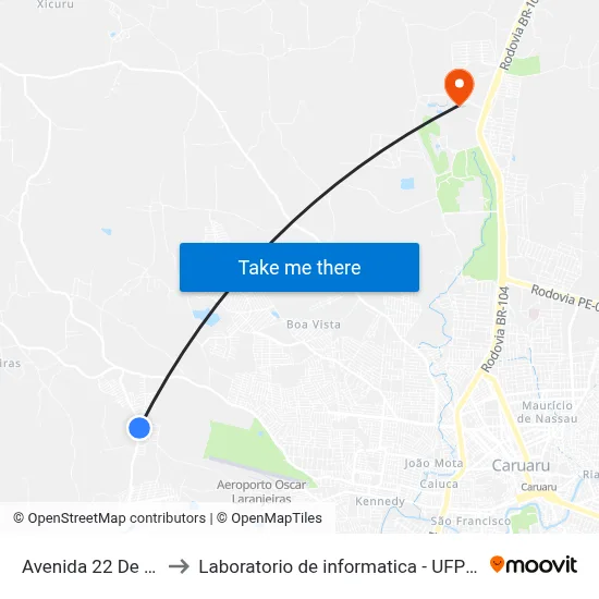 Avenida 22 De Abril to Laboratorio de informatica - UFPE /CAA map