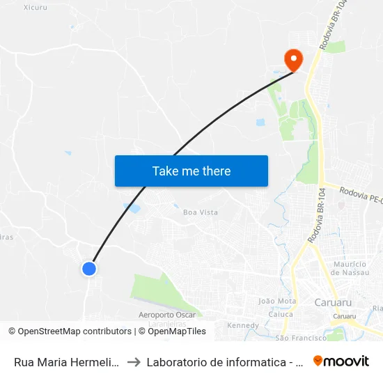 Rua Maria Hermelinda 151 to Laboratorio de informatica - UFPE /CAA map